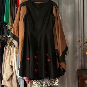 Elegant Black Dress with Red butterfly Accents